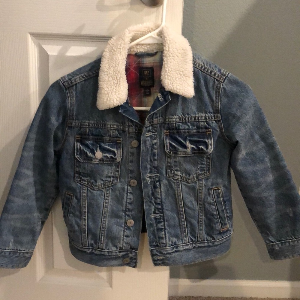 Boys GAP denim Sherpa collar jacket size S